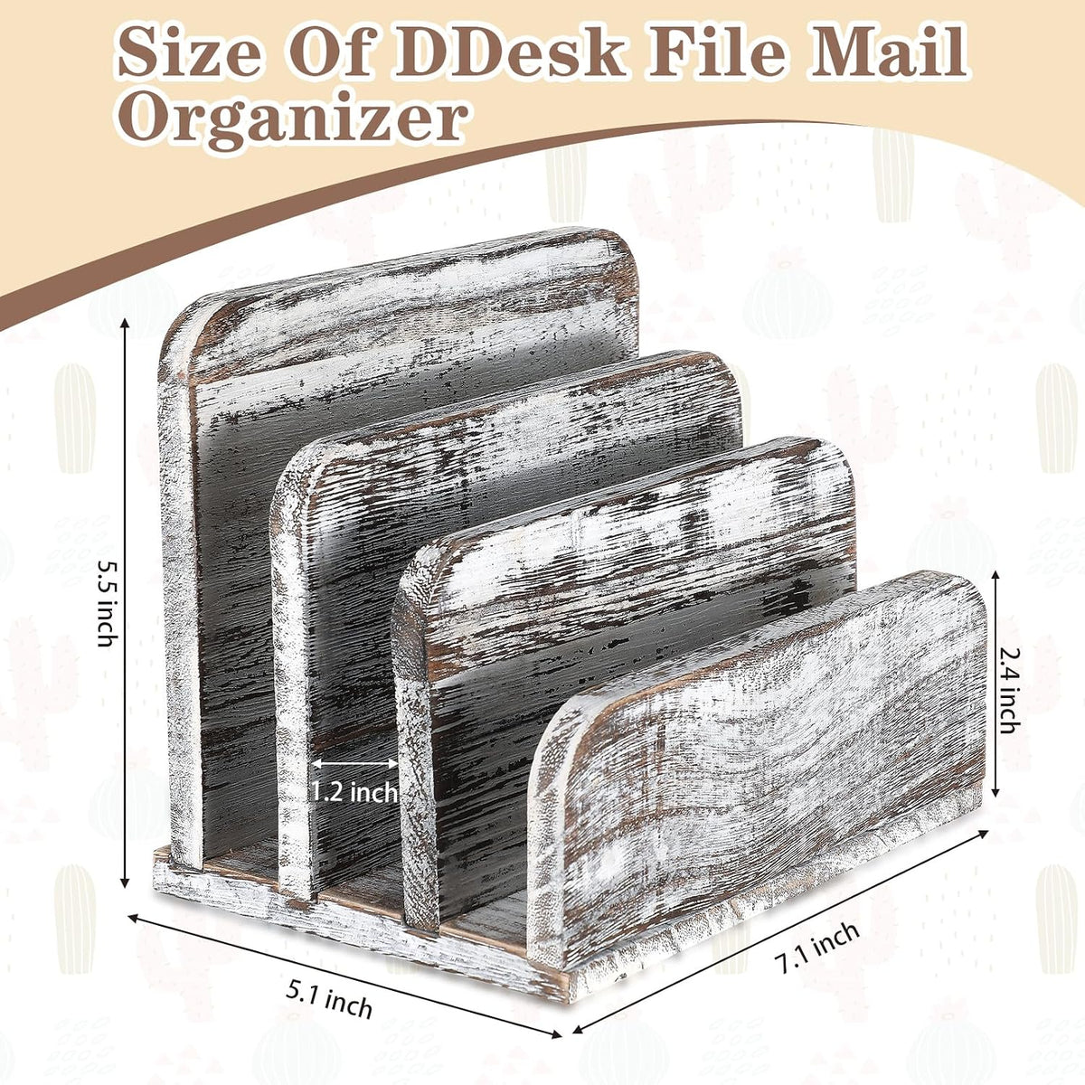 Wooden Mail Organizer 3 Slots Mail Holder, Dark Brown