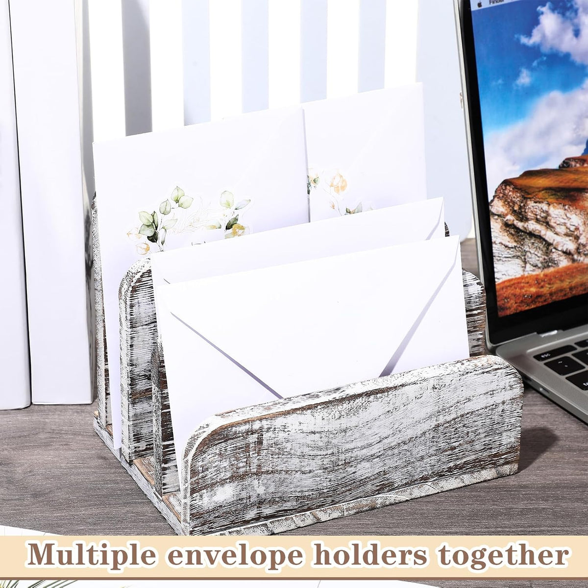 Wooden Mail Organizer 3 Slots Mail Holder, Dark Brown