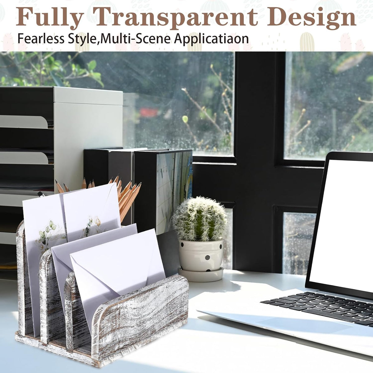 Wooden Mail Organizer 3 Slots Mail Holder, Dark Brown