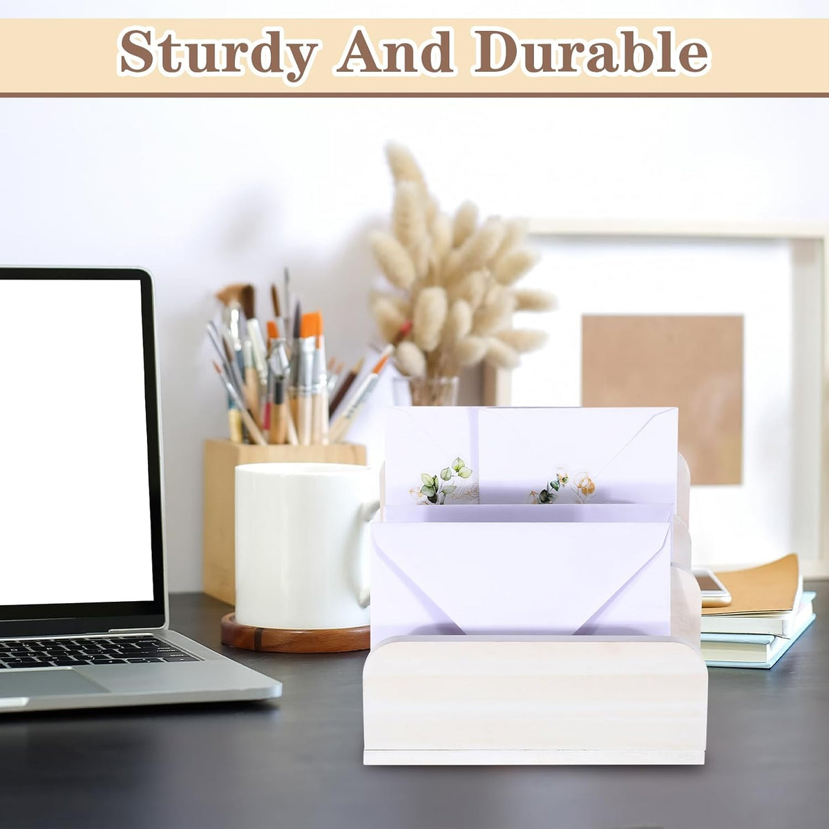 Wooden Mail Organizer 3 Slots Mail Holder, Dark Brown