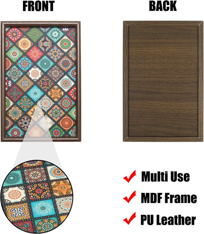 Wooden Valet Tray with Leather Base, Boho 11.8x7.9