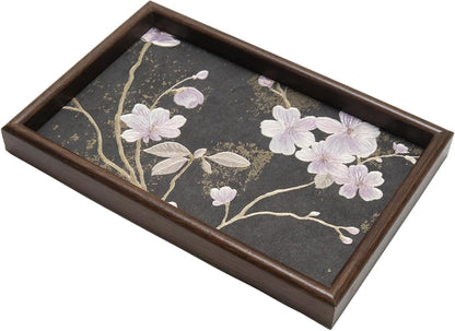 Wooden Valet Tray with Leather Base, Boho 11.8x7.9