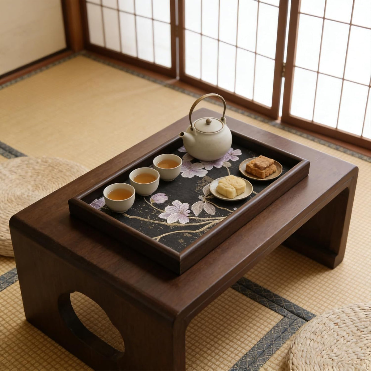 Wooden Valet Tray with Leather Base, Boho 11.8x7.9