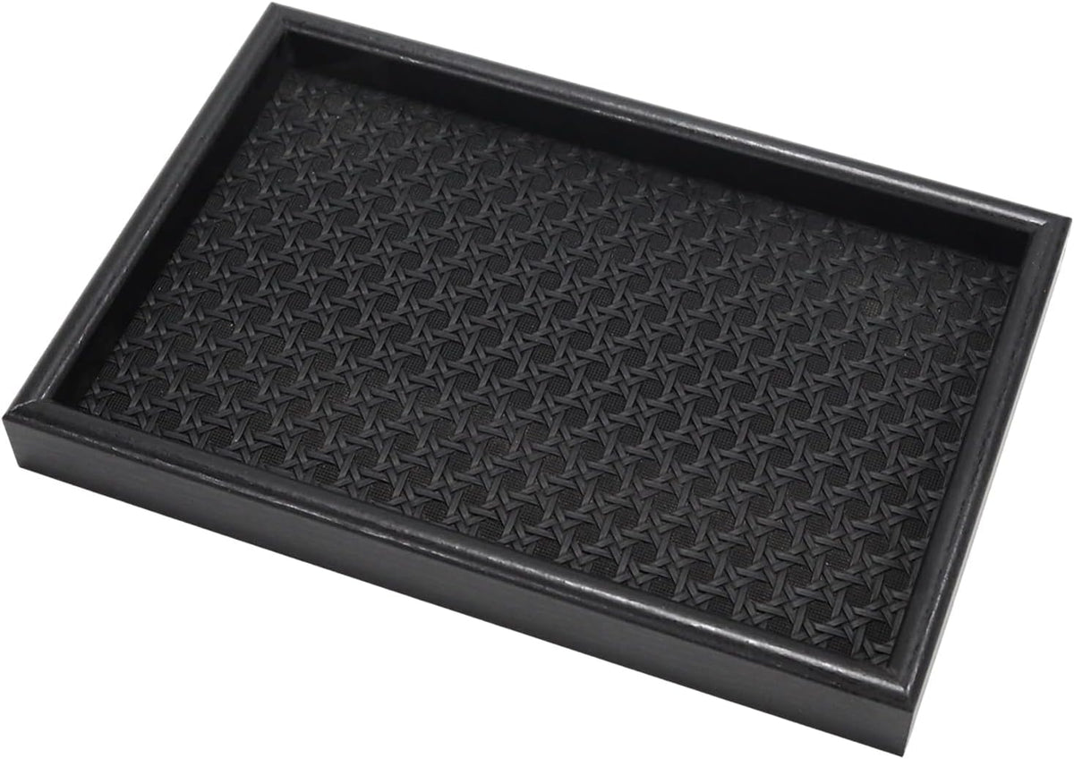 Wooden Valet Tray with Leather Base, Boho 11.8x7.9