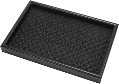Wooden Valet Tray with Leather Base, Boho 11.8x7.9
