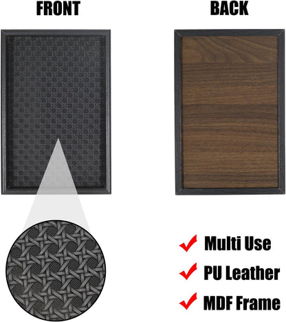 Wooden Valet Tray with Leather Base, Boho 11.8x7.9
