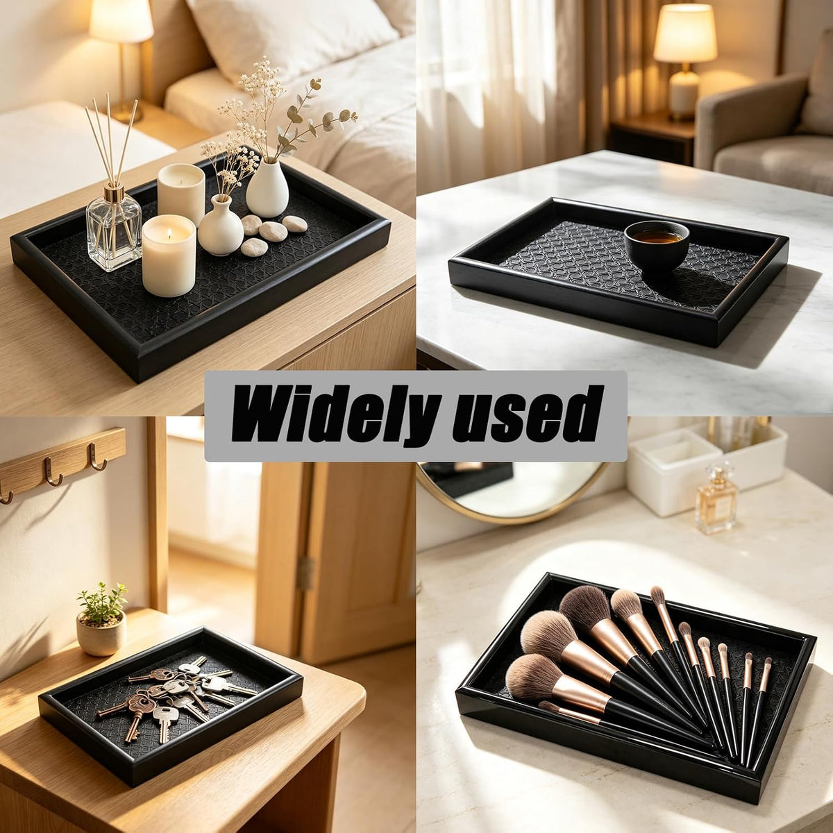 Wooden Valet Tray with Leather Base, Boho 11.8x7.9