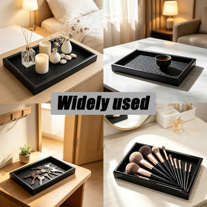 Wooden Valet Tray with Leather Base, Boho 11.8x7.9