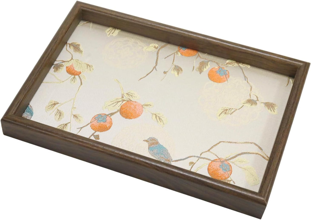 Wooden Valet Tray with Leather Base, Boho 11.8x7.9