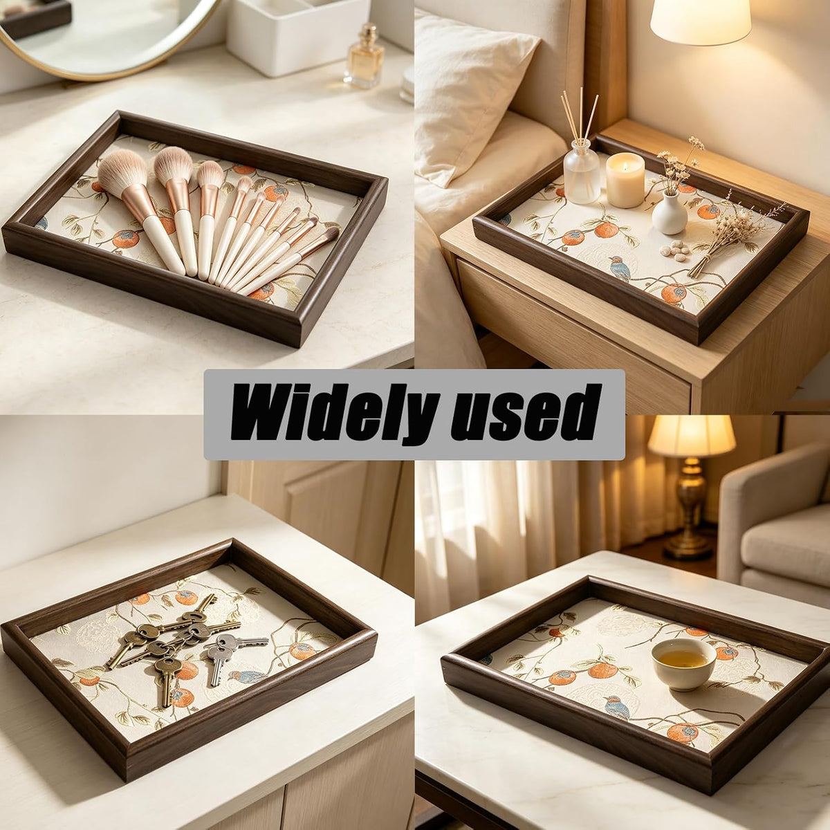 Wooden Valet Tray with Leather Base, Boho 11.8x7.9