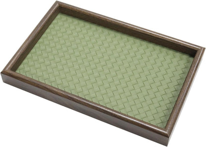 Wooden Valet Tray with Leather Base, Boho 11.8x7.9
