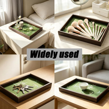 Wooden Valet Tray with Leather Base, Boho 11.8x7.9