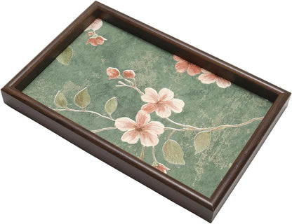 Wooden Valet Tray with Leather Base, Boho 11.8x7.9