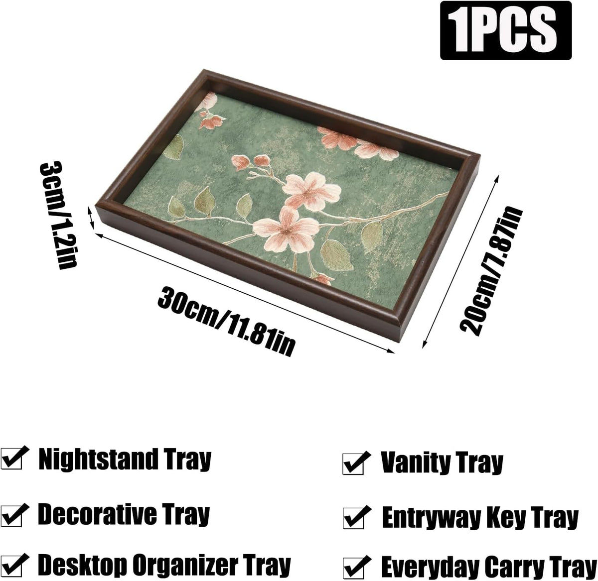 Wooden Valet Tray with Leather Base, Boho 11.8x7.9