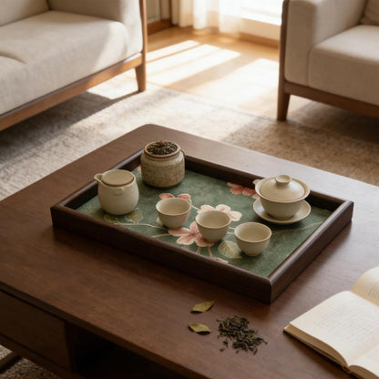 Wooden Valet Tray with Leather Base, Boho 11.8x7.9