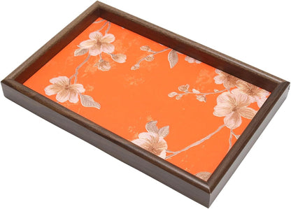 Wooden Valet Tray with Leather Base, Boho 11.8x7.9