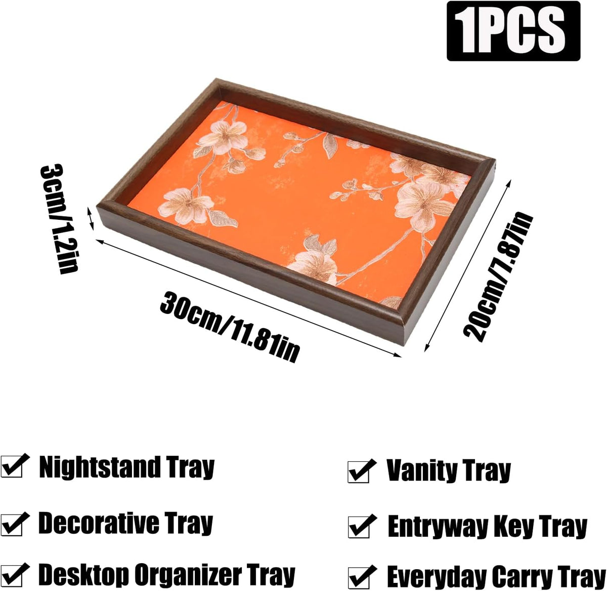 Wooden Valet Tray with Leather Base, Boho 11.8x7.9
