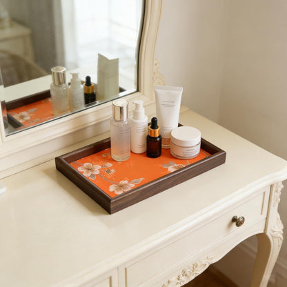 Wooden Valet Tray with Leather Base, Boho 11.8x7.9