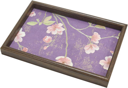 Wooden Valet Tray with Leather Base, Boho 11.8x7.9