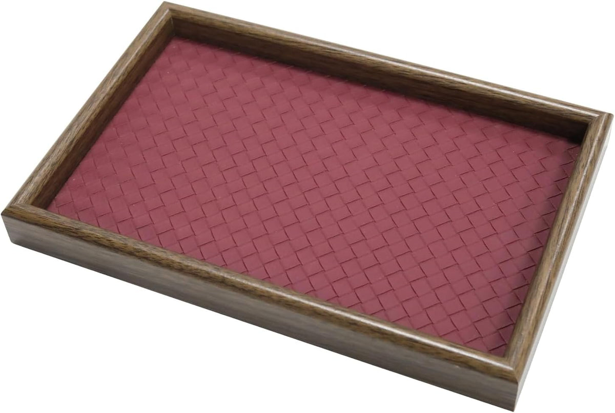Wooden Valet Tray with Leather Base, Boho 11.8x7.9