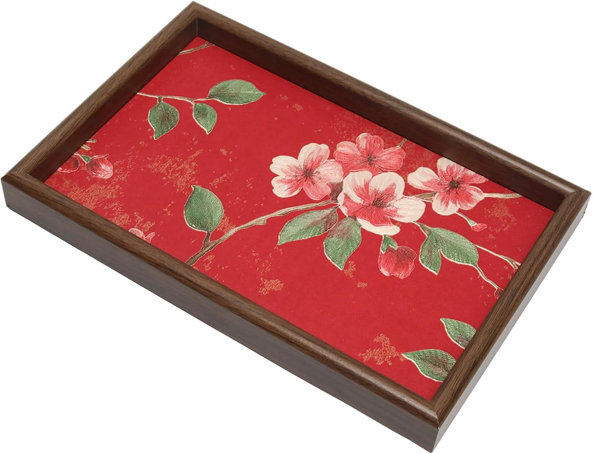 Wooden Valet Tray with Leather Base, Boho 11.8x7.9