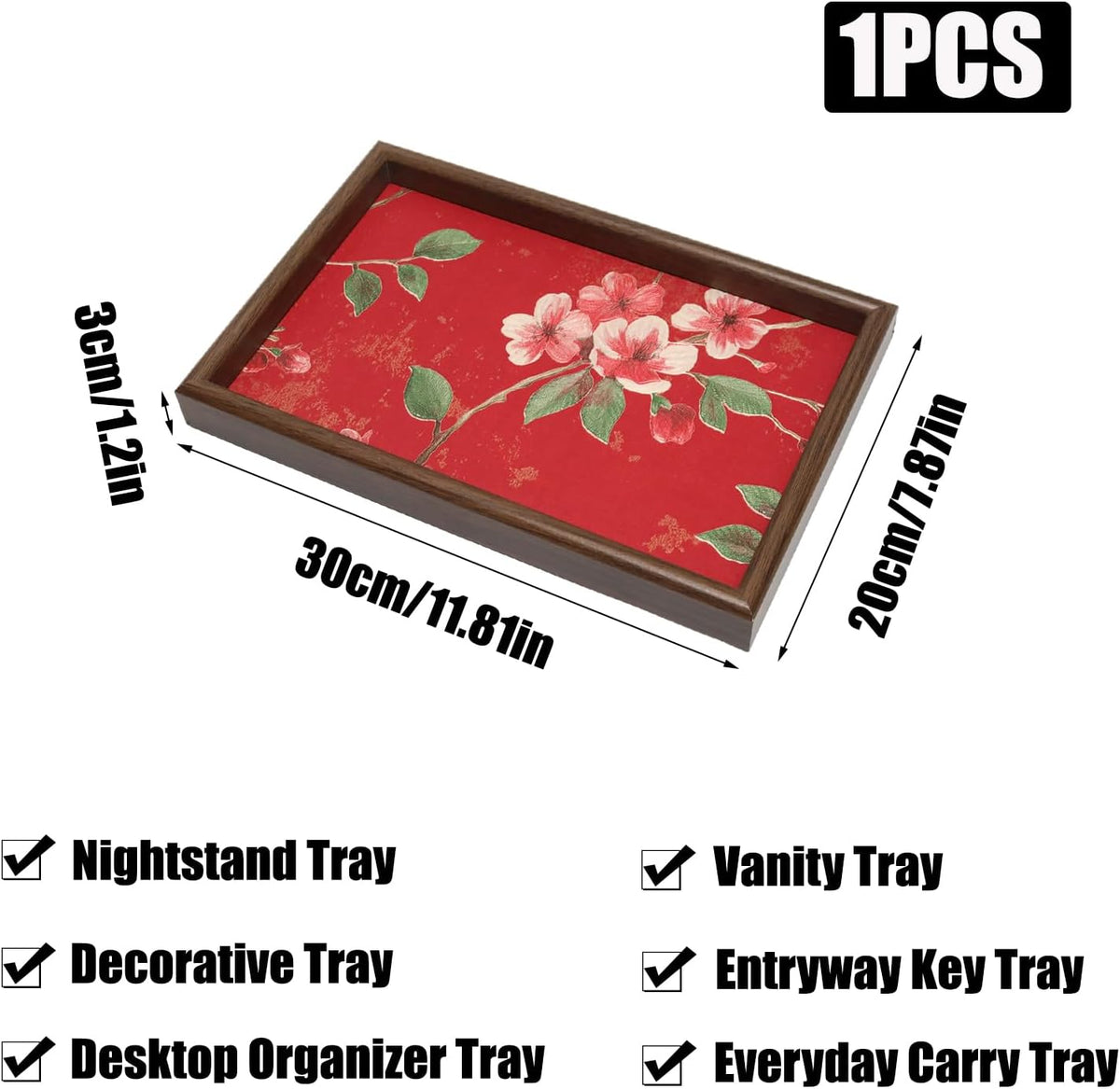 Wooden Valet Tray with Leather Base, Boho 11.8x7.9