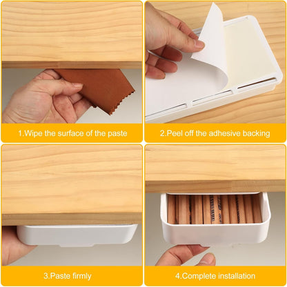 2pcs Under Desk Drawers - Self-Adhesive Hidden Undermount,under desk drawer