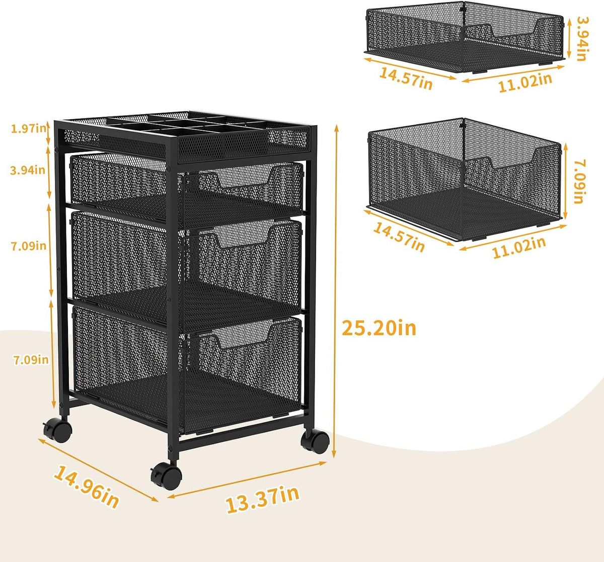 Rolling Utility Cart with 3 Drawers, Craft Organizer and Storage with DIY Divider, Lockable Wheels, Multi-Functional Storage for Art Supplies, Store for Brushes & Paints & Small Parts(Patent Pending)