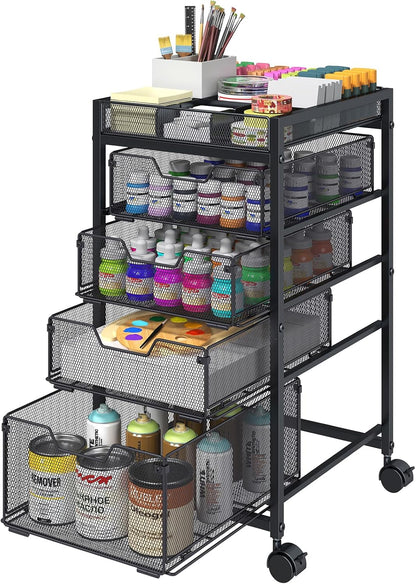 Rolling Utility Cart with 3 Drawers, Craft Organizer and Storage with DIY Divider, Lockable Wheels, Multi-Functional Storage for Art Supplies, Store for Brushes & Paints & Small Parts(Patent Pending)