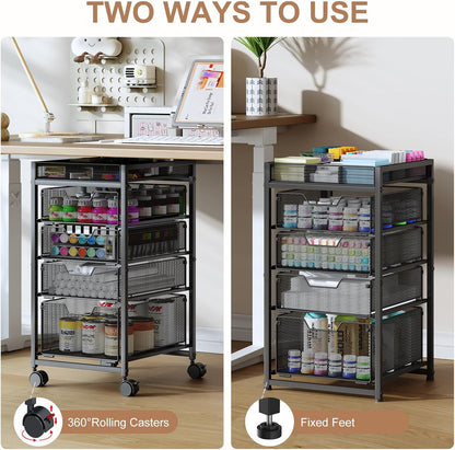 Rolling Utility Cart with 3 Drawers, Craft Organizer and Storage with DIY Divider, Lockable Wheels, Multi-Functional Storage for Art Supplies, Store for Brushes & Paints & Small Parts(Patent Pending)