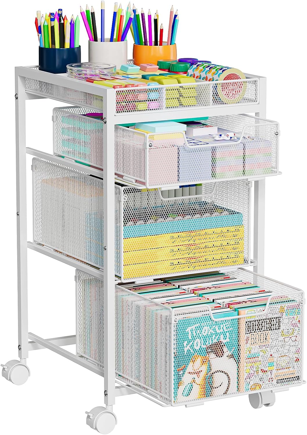 Rolling Utility Cart with 3 Drawers, Craft Organizer and Storage with DIY Divider, Lockable Wheels, Multi-Functional Storage for Art Supplies, Store for Brushes & Paints & Small Parts(Patent Pending)