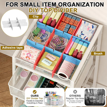 Rolling Utility Cart with 3 Drawers, Craft Organizer and Storage with DIY Divider, Lockable Wheels, Multi-Functional Storage for Art Supplies, Store for Brushes & Paints & Small Parts(Patent Pending)