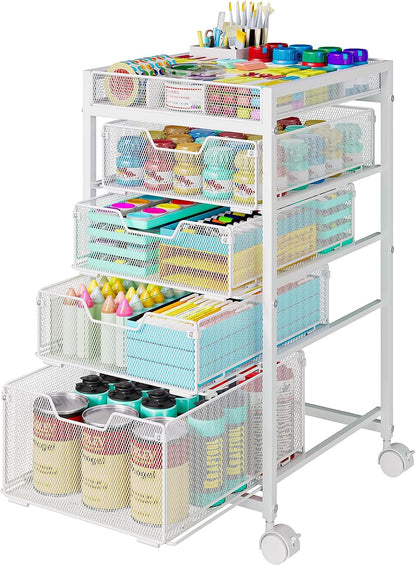 Rolling Utility Cart with 3 Drawers, Craft Organizer and Storage with DIY Divider, Lockable Wheels, Multi-Functional Storage for Art Supplies, Store for Brushes & Paints & Small Parts(Patent Pending)