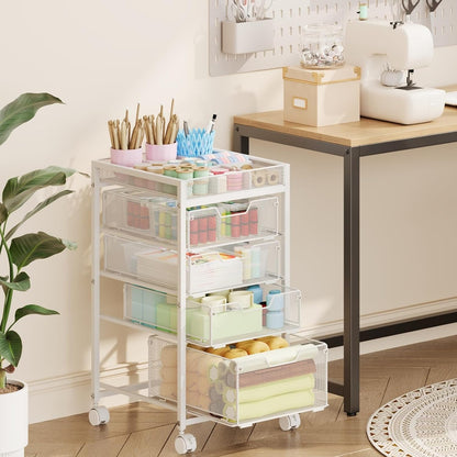 Rolling Utility Cart with 3 Drawers, Craft Organizer and Storage with DIY Divider, Lockable Wheels, Multi-Functional Storage for Art Supplies, Store for Brushes & Paints & Small Parts(Patent Pending)