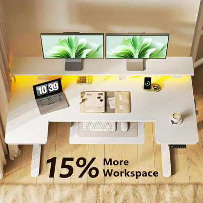 OffiGo 55 Inch U Shaped Electric Standing Desk with Keyboard Tray, White