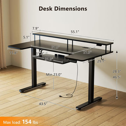 OffiGo 55 Inch U Shaped Electric Standing Desk with Keyboard Tray, White