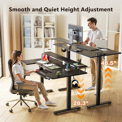 OffiGo 55 Inch U Shaped Electric Standing Desk with Keyboard Tray, White