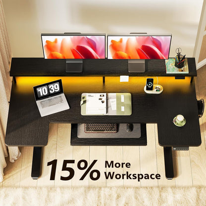 OffiGo 55 Inch U Shaped Electric Standing Desk with Keyboard Tray, White