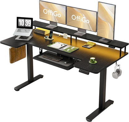 OffiGo 55 Inch U Shaped Electric Standing Desk with Keyboard Tray, White