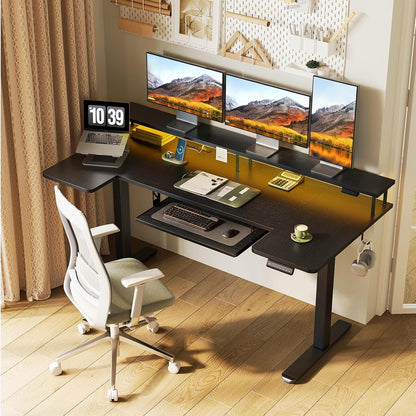OffiGo 55 Inch U Shaped Electric Standing Desk with Keyboard Tray, White