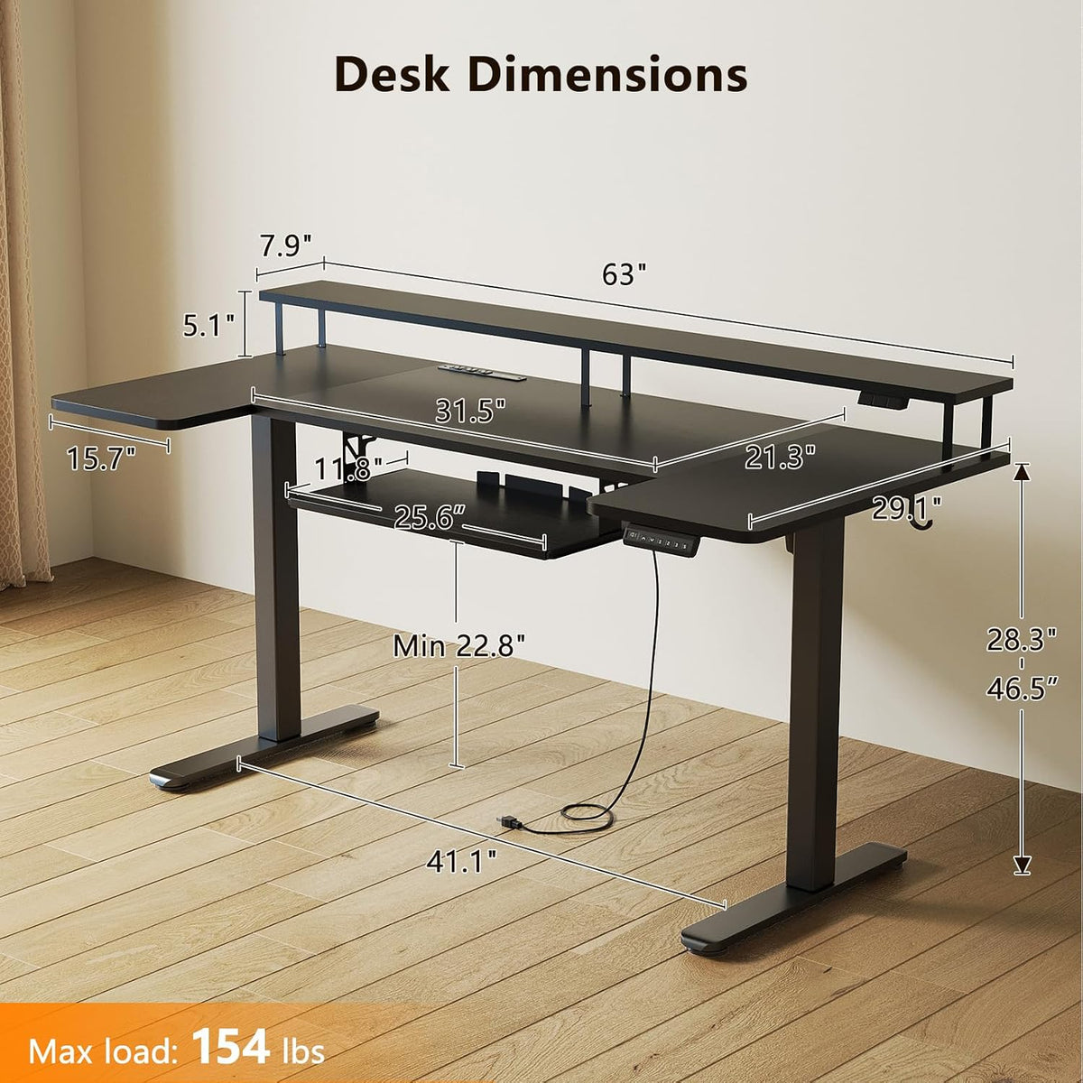 OffiGo 55 Inch U Shaped Electric Standing Desk with Keyboard Tray, White