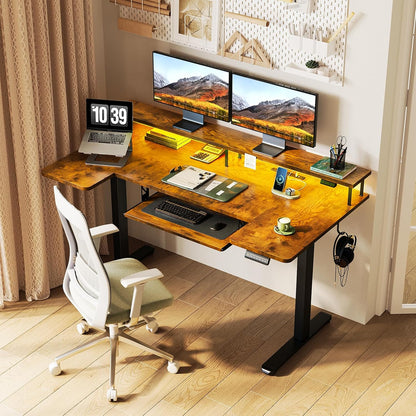 OffiGo 55 Inch U Shaped Electric Standing Desk with Keyboard Tray, White