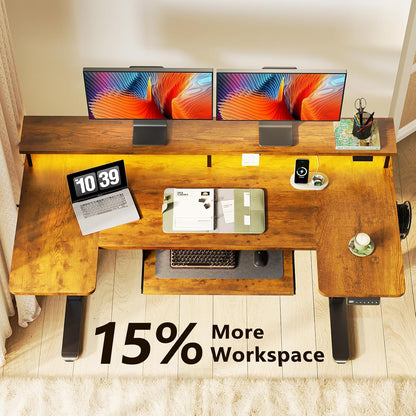 OffiGo 55 Inch U Shaped Electric Standing Desk with Keyboard Tray, White