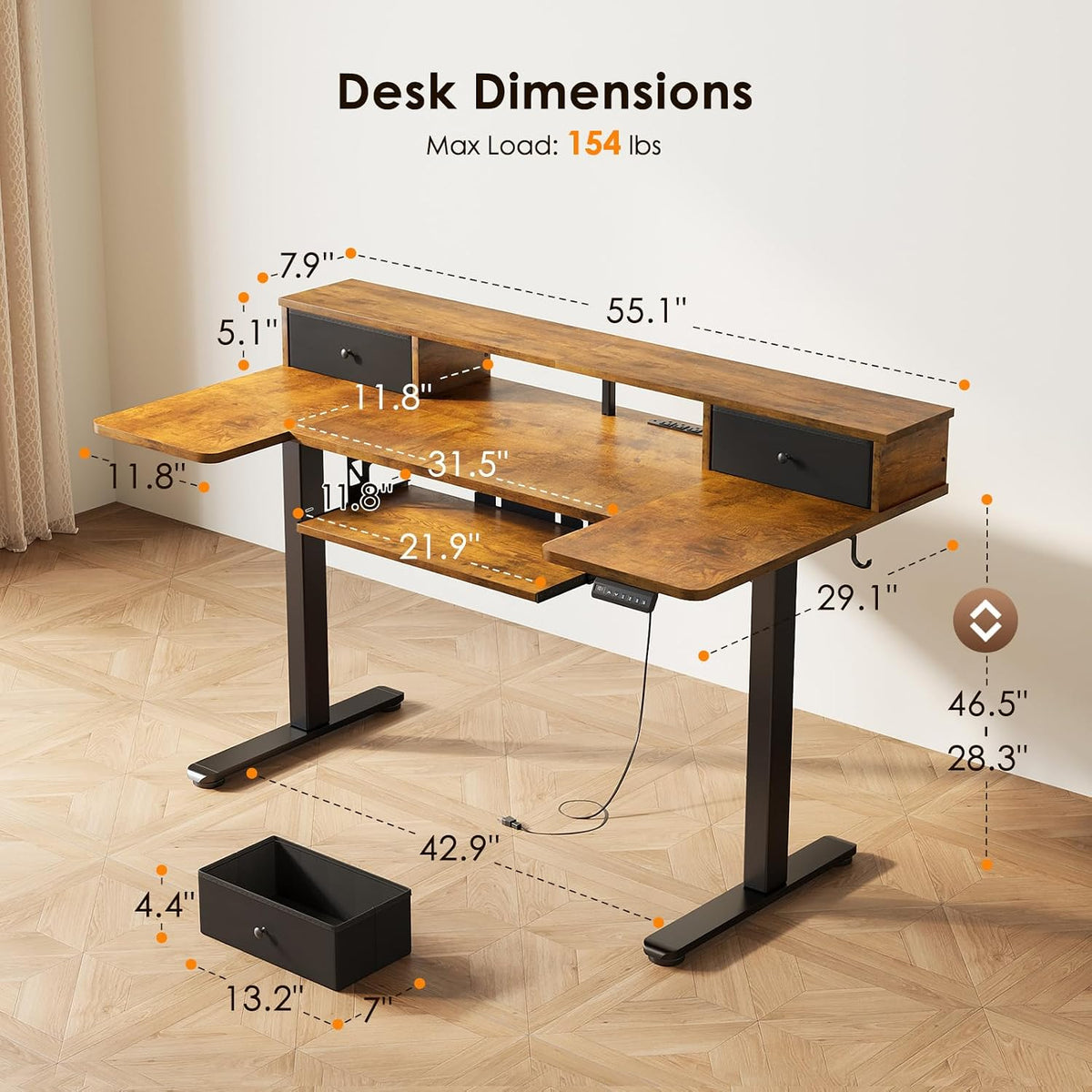 OffiGo 55 Inch U Shaped Electric Standing Desk with Keyboard Tray, White