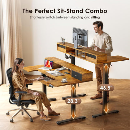 OffiGo 55 Inch U Shaped Electric Standing Desk with Keyboard Tray, White