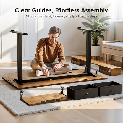 OffiGo 55 Inch U Shaped Electric Standing Desk with Keyboard Tray, White