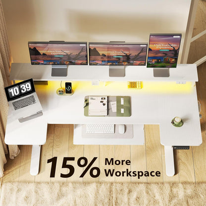 OffiGo 55 Inch U Shaped Electric Standing Desk with Keyboard Tray, White