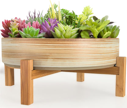 Succulent Pots, 11 Inch Large Plant Pots Ceramic Bonsai Pots with Drainage