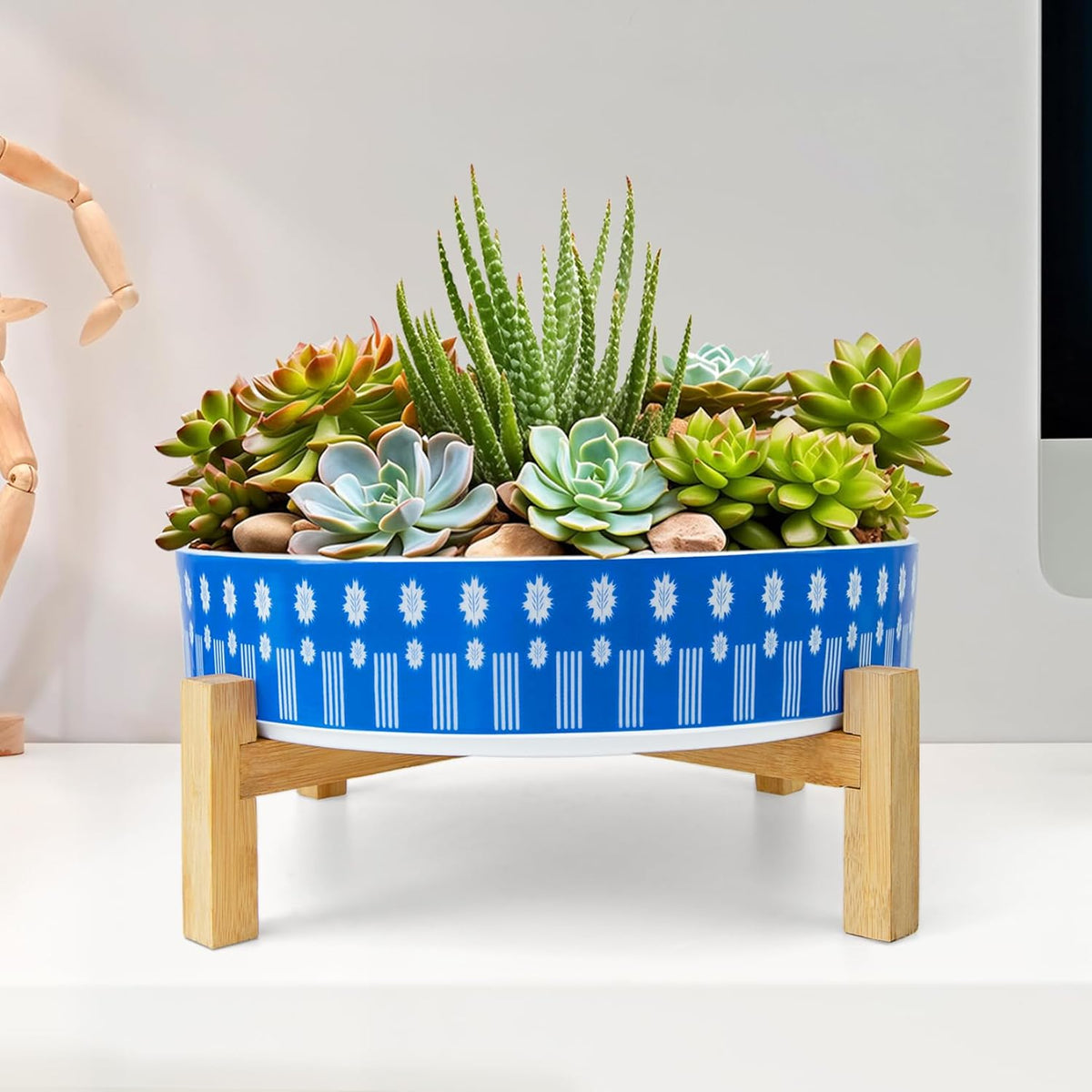 Succulent Pots, 11 Inch Large Plant Pots Ceramic Bonsai Pots with Drainage