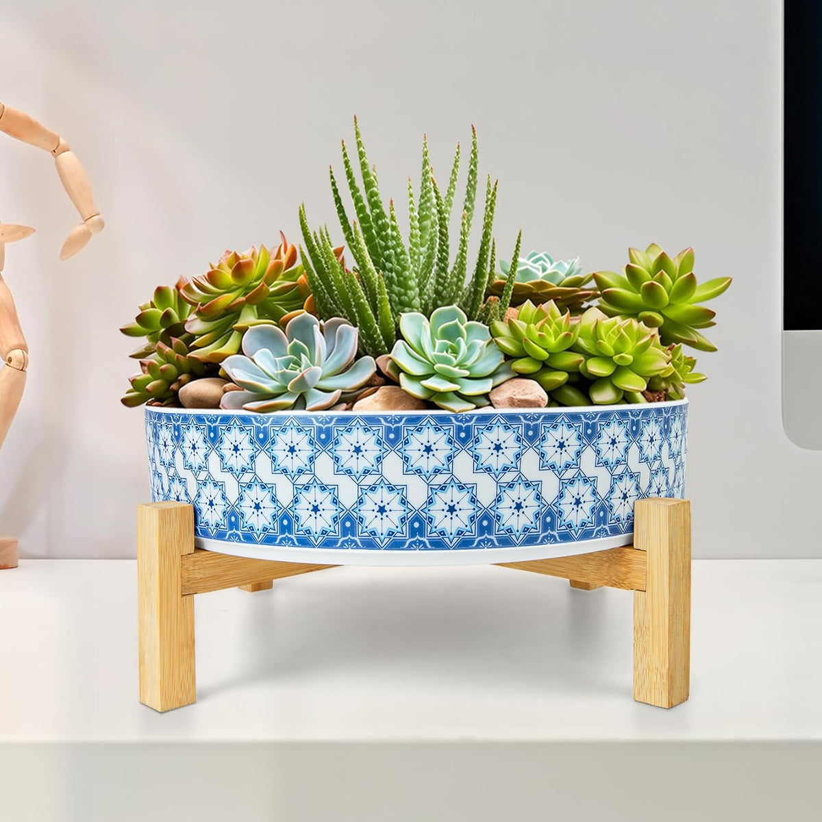 Succulent Pots, 11 Inch Large Plant Pots Ceramic Bonsai Pots with Drainage